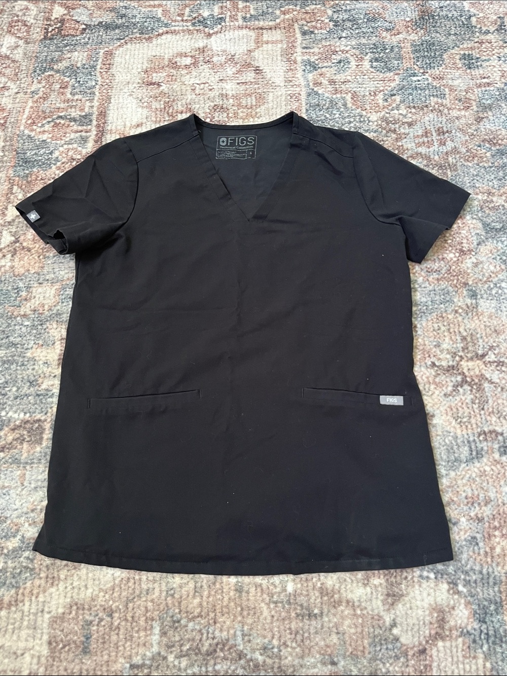 Figs Black V-Neck Medical Top with Front Pockets